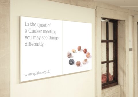 a poster that says, "In the quiet of a Quaker meeting you may see things differently'