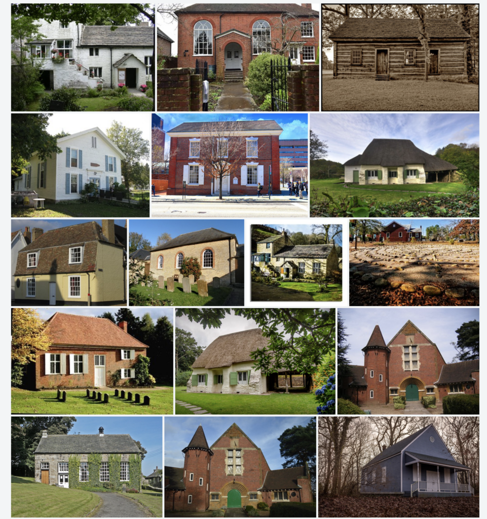 a collection of meeting house photos in a grid