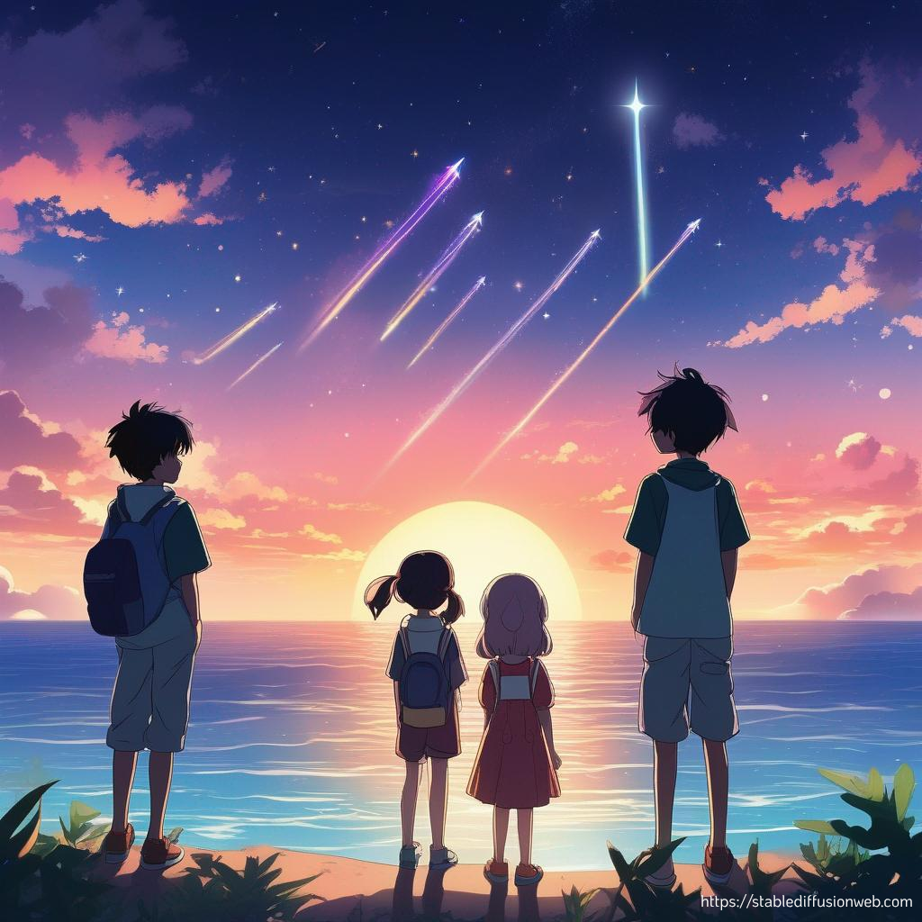 Children gazing at stars
