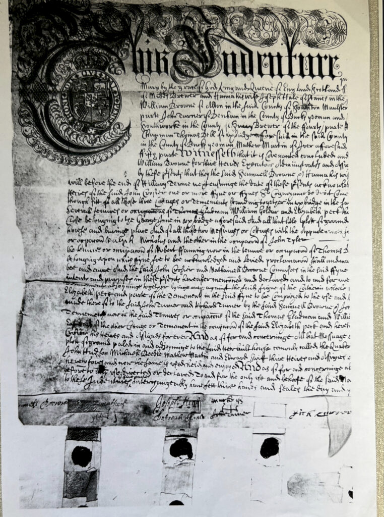 a photo of the deed of Uxbridge Quaker Meeting land