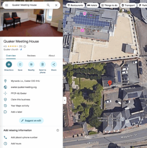 screenshot of map of Exeter meeting house